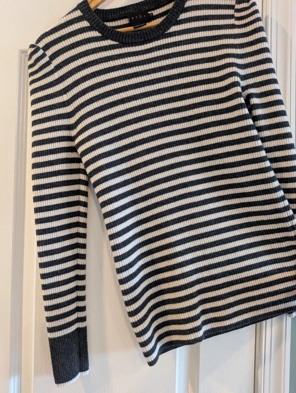 Hatch Giada Merino Wool Sweater Striped Black White Rib Knit Maternity Size 3/L